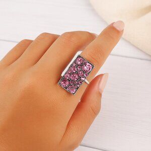 Pink Rhinestone Statement Ring Size 6 – Silver Tone Rectangle Crystal